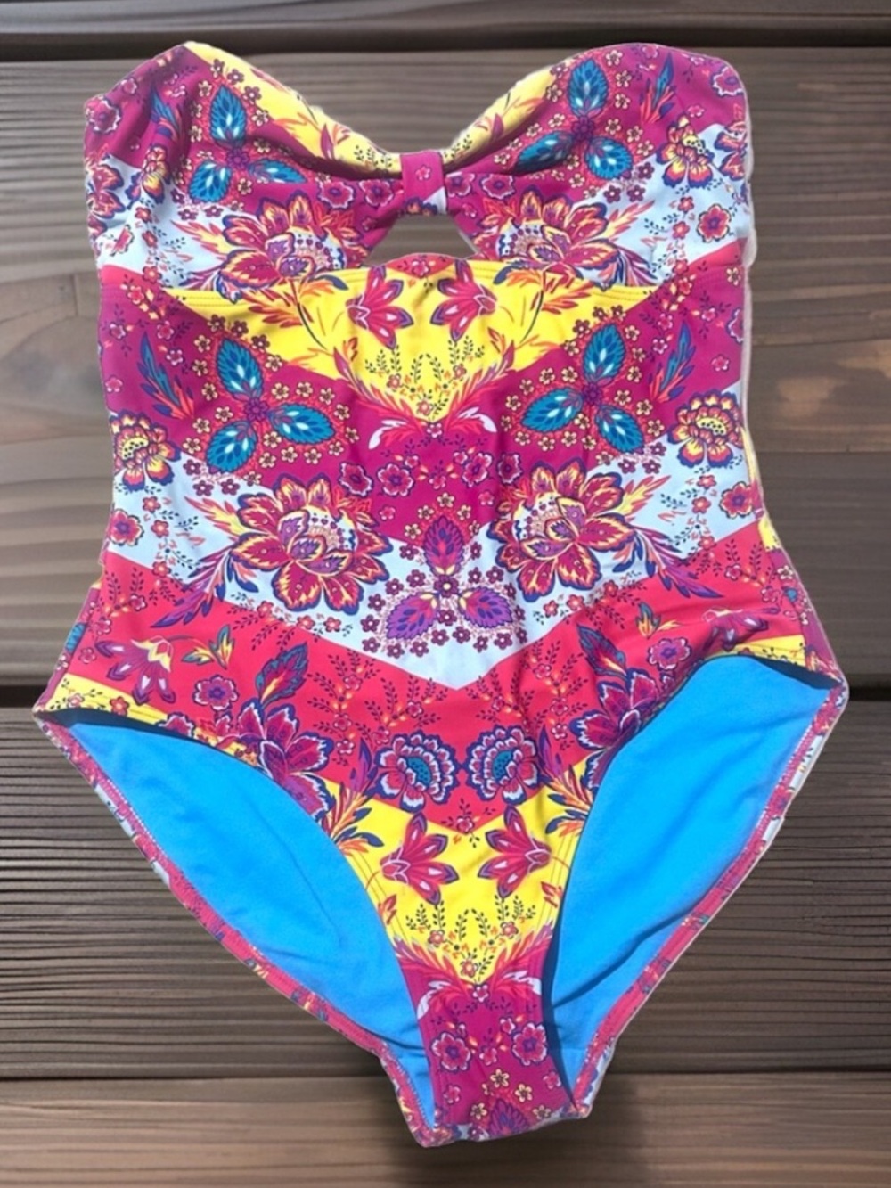 F&F Floral One-Piece Swimsuit in Magenta, Yellow & Turquoise
